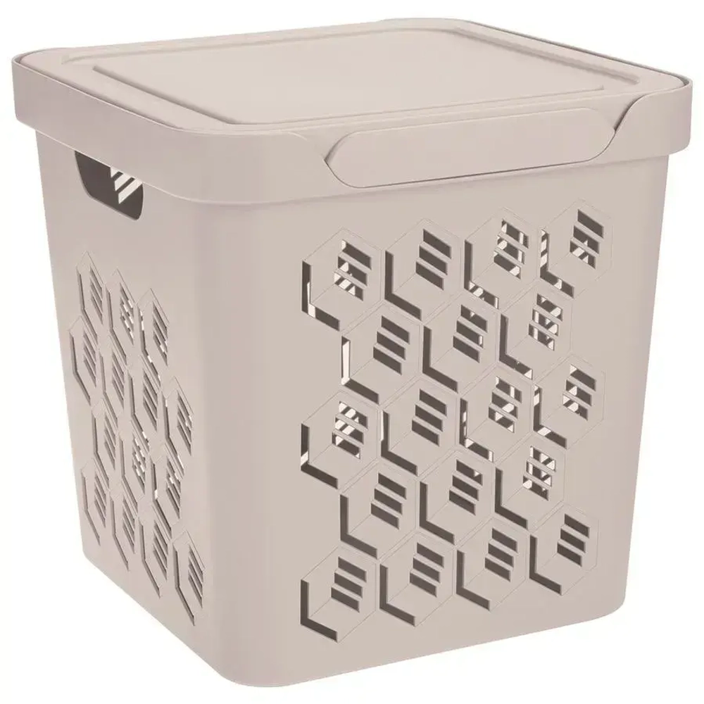 Ящик с крышкой универсальный deluxe, 286х286 мм, 18л (светло-бежевый)