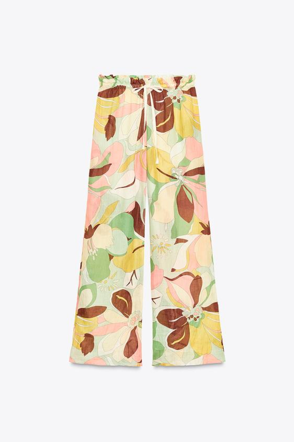 ZARA БРЮКИ ИЗ РАМИ С ЦВЕТОЧНЫМ ПРИНТОМ — ZW COLLECTION, ЗЕЛЕНЫЙ