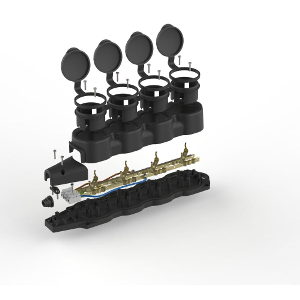 Колодка ЭРА KX-4e-B-IP44 каучуковая с заземлением 4 розетки 16A IP44 черная | Колодки