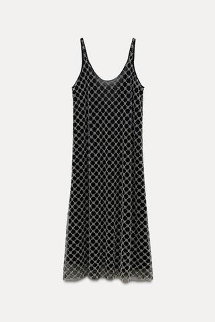 ZARA ПЛАТЬЕ МИДИ СО СТРАЗАМИ, ЧЕРНЫЙ