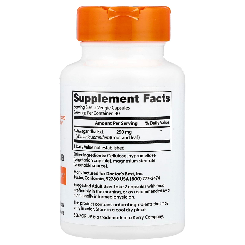 Doctor's Best, ашваганда с Sensoril, 125 мг, 60 вегетарианских капсул