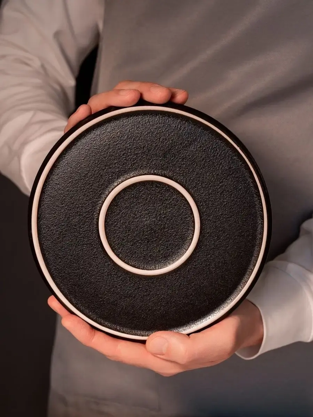 Набор посуды 6 тарелок черный мрамор 20 см