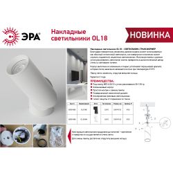 Светильник накладной ЭРА OL18 BK под лампу MR16 GU10 поворотный черный | Накладные светильники