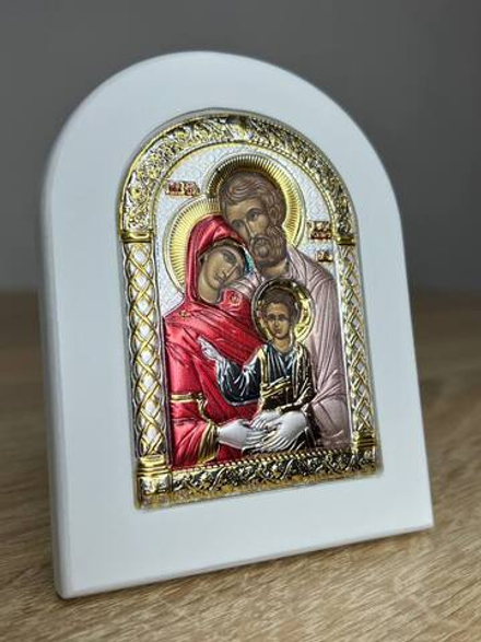 Св. Семейство, икона арочная, белое дерево, эмаль 86х112