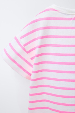 ZARA ФУТБОЛКА В ПОЛОСКУ С ПРИНТОМ, РОЗОВЫЙ