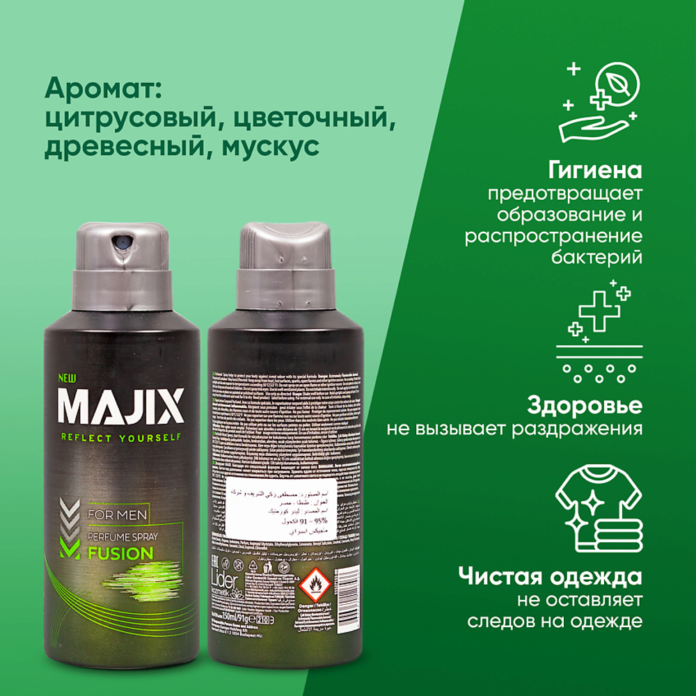 Дезодорант мужской спортивный Majix Fusion 150 мл