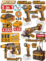 Набор аккумуляторного инструмента INGCO CKLI20595 INDUSTRIAL 20 В 5 шт.