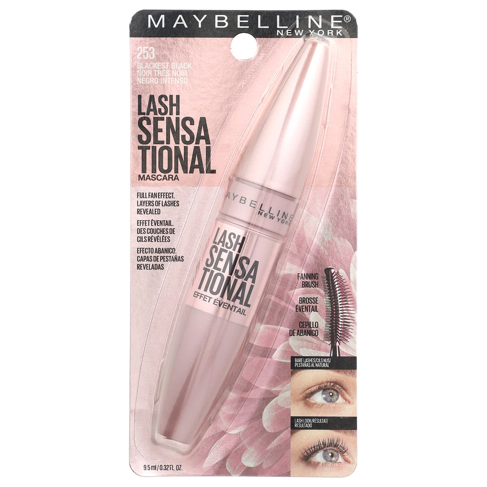 Maybelline, Lash Sensational, тушь для ресниц, оттенок 253 угольно-чёрный, 9,5 мл (0,32 жидк. унции)