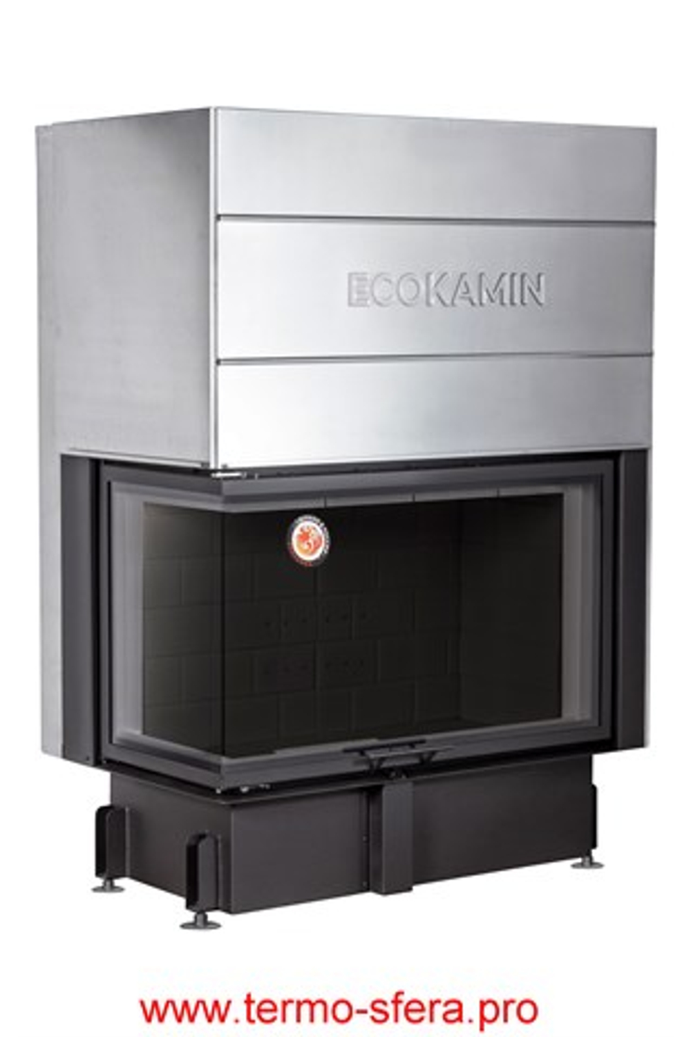 Каминная топка Экокамин ДЕЛЬТА 1000 LB два стекла принтинг левая черный шамот