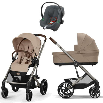 Коляска Cybex Balios S Lux TPE complete Aton B2 Steel Grey 3 в 1 Almond Beige с дождевиками