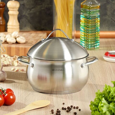 Кастрюля нерж, 3.9 л, с крыш, Daniks, Мальта, GS-01345KS-20CA, индукц