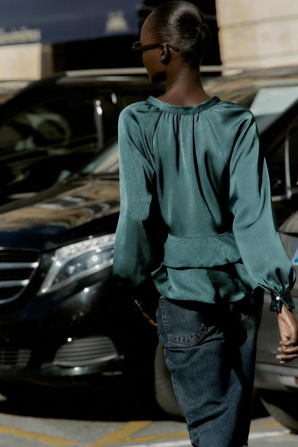 ZARA БЛУЗА С ВОЛАНАМИ, СИНЕ-ЗЕЛЕНЫЙ