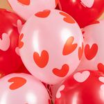 Шар (12''/30 см) Воздушные сердца, Красный/Розовый, пастель, 5 ст, 25 шт.