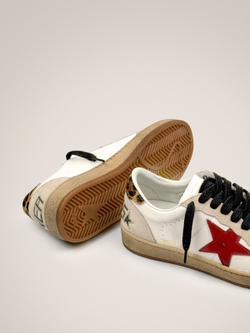 Ball Star in white leather with red star and pony skin heel tab