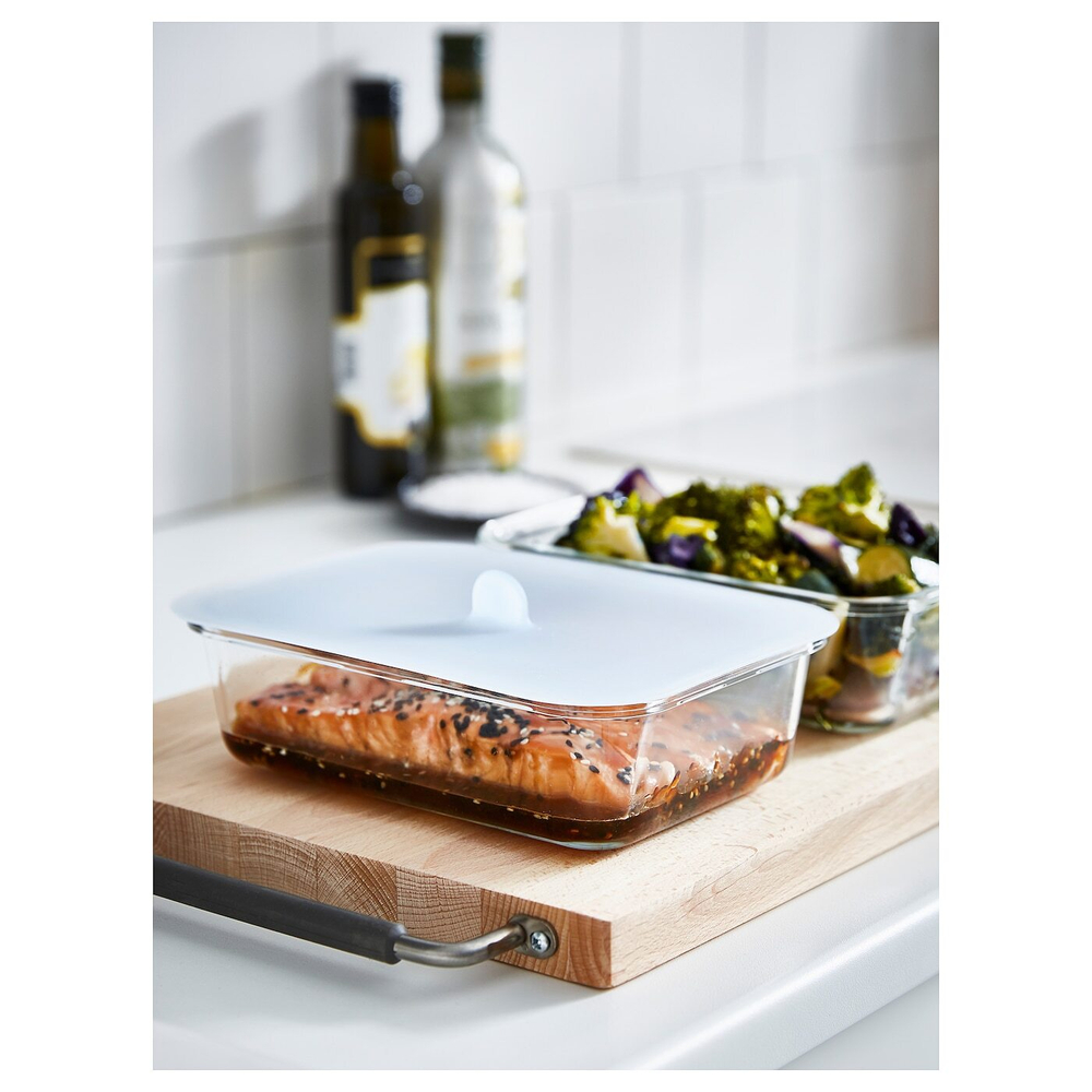 IKEA 365+ Контейнер для продуктов с крышкой, прямоугольный, стекло/силикон, 1,0 л