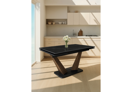 Керамический стол Woodville Кели 140(200)х80х76 черный мрамор, орех кантри, черный