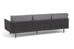 "Джелло" диван 3-местный плетеный из роупа, каркас алюминий темно-серый (RAL7024) муар, роуп темно-серый круглый, ткань темно-серая 027