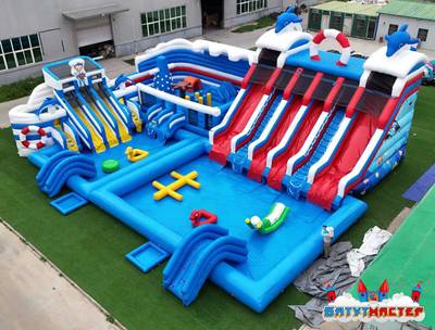 Надувная горка с бассейном «АкваФан Империя», 20×15×8,5 м