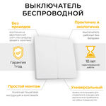 Выключатель беспроводной FERON, TM82 SMART, 7мВт, IP20, двухклавишный, белый 41129