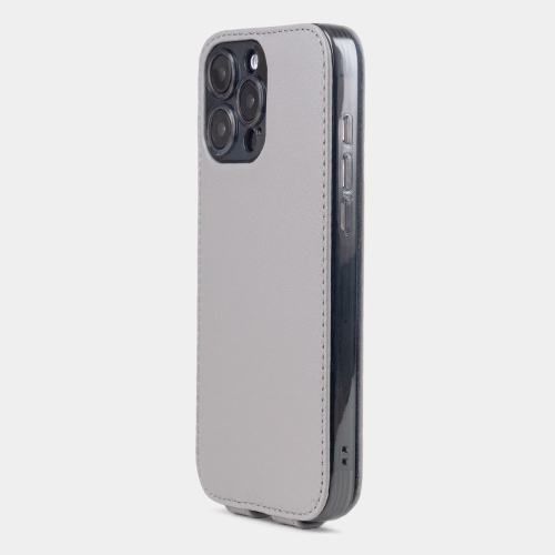 Кожаный чехол для iPhone 16 Pro, теленок серого цвета