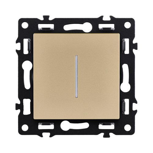 Выключатель кнопочный 1-клавишный 10А/250В с LED подсветкой, золотой Kollinger Asthetik AS-012GD