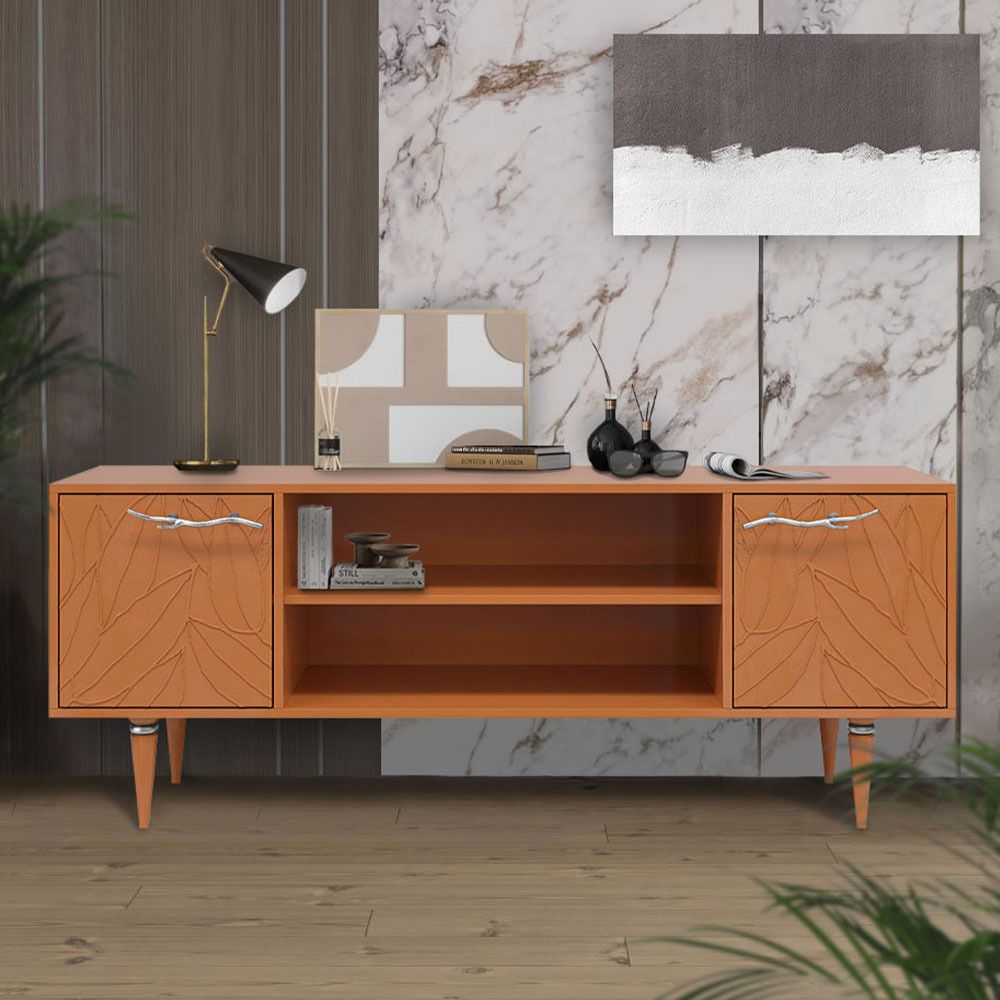 Тумба под ТВ Арт Колор leaves 155см Классик Сильвер Томленый оранжевый