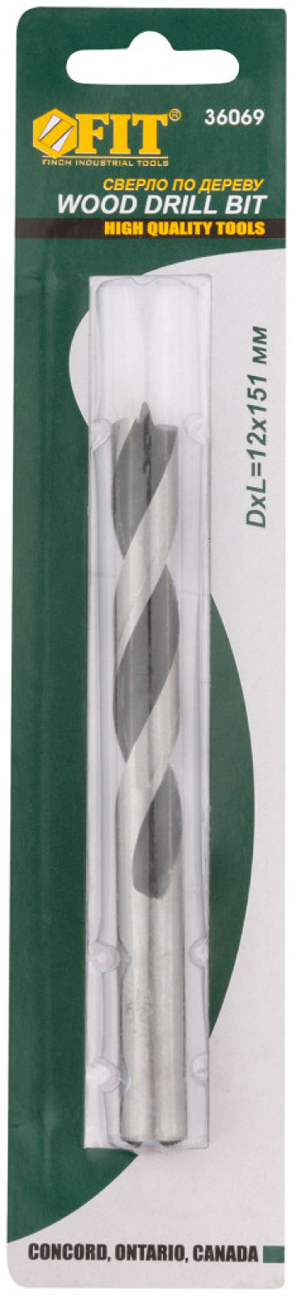 36069 Сверло по дереву, CrV Профи 12мм  FIT