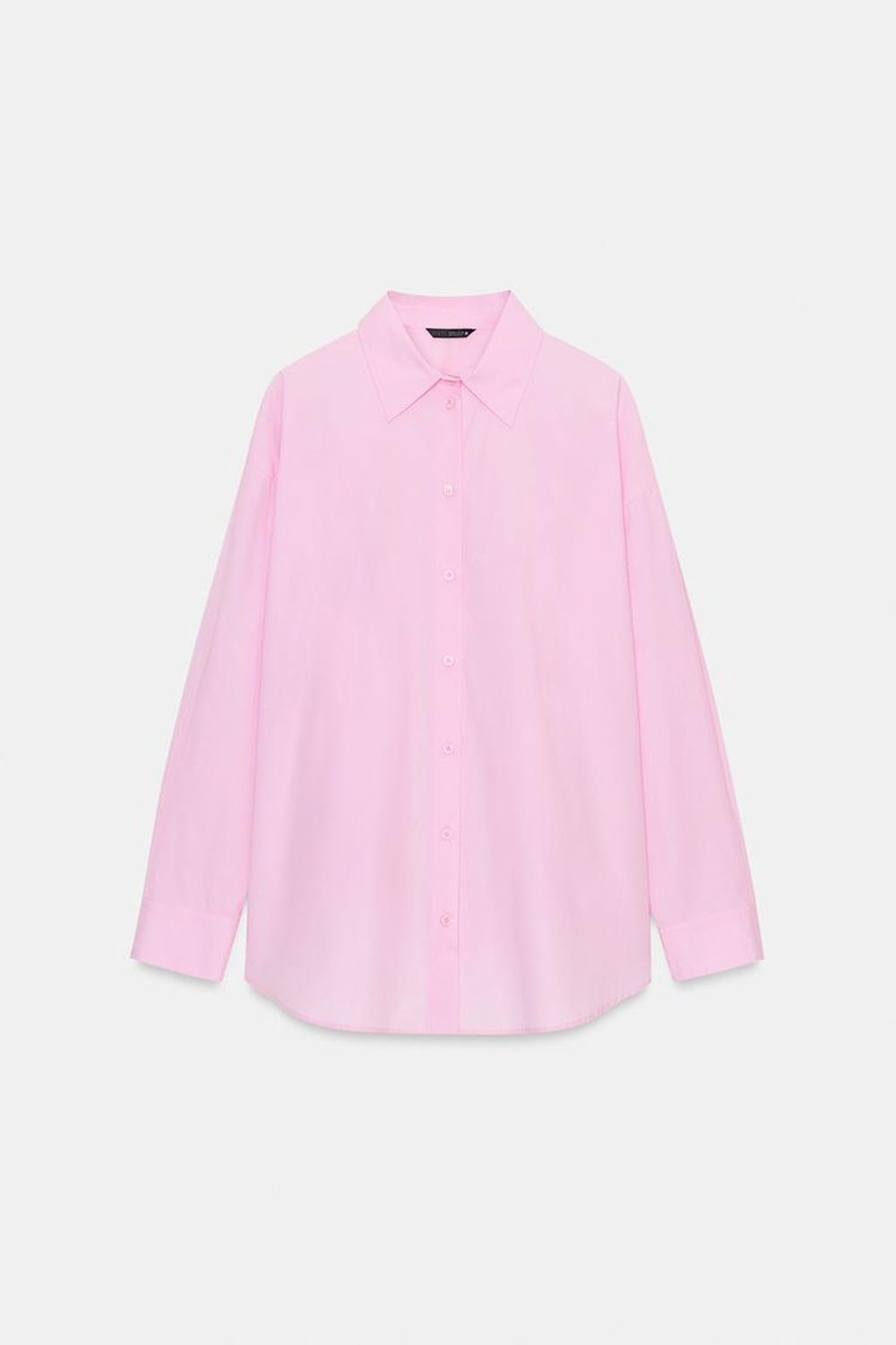 ZARA РУБАШКА ОВЕРСАЙЗ ИЗ ПОПЛИНА, РОЗОВЫЙ