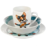Набор детской посуды фарфор, 3 шт, Летчик Корги, тарелка 17.5 см, салатник 360 мл, кружка 210 мл, Daniks