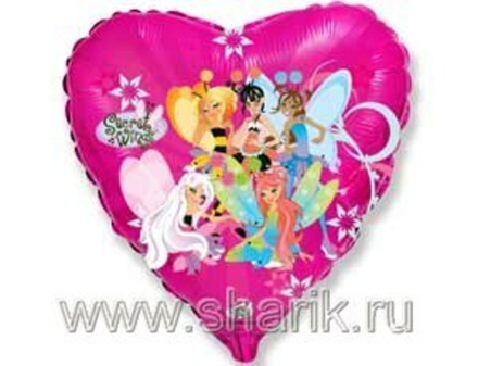 Ф 18" Сердце Феи Вингс на розовом
