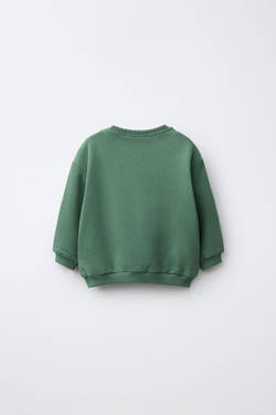 ZARA ТОЛСТОВКА С ПРИНТОМ В ВИДЕ ТРЕХЛИСТНИКА И ВЫШИТОЙ НАДПИСЬЮ, ЗЕЛЕНЫЙ