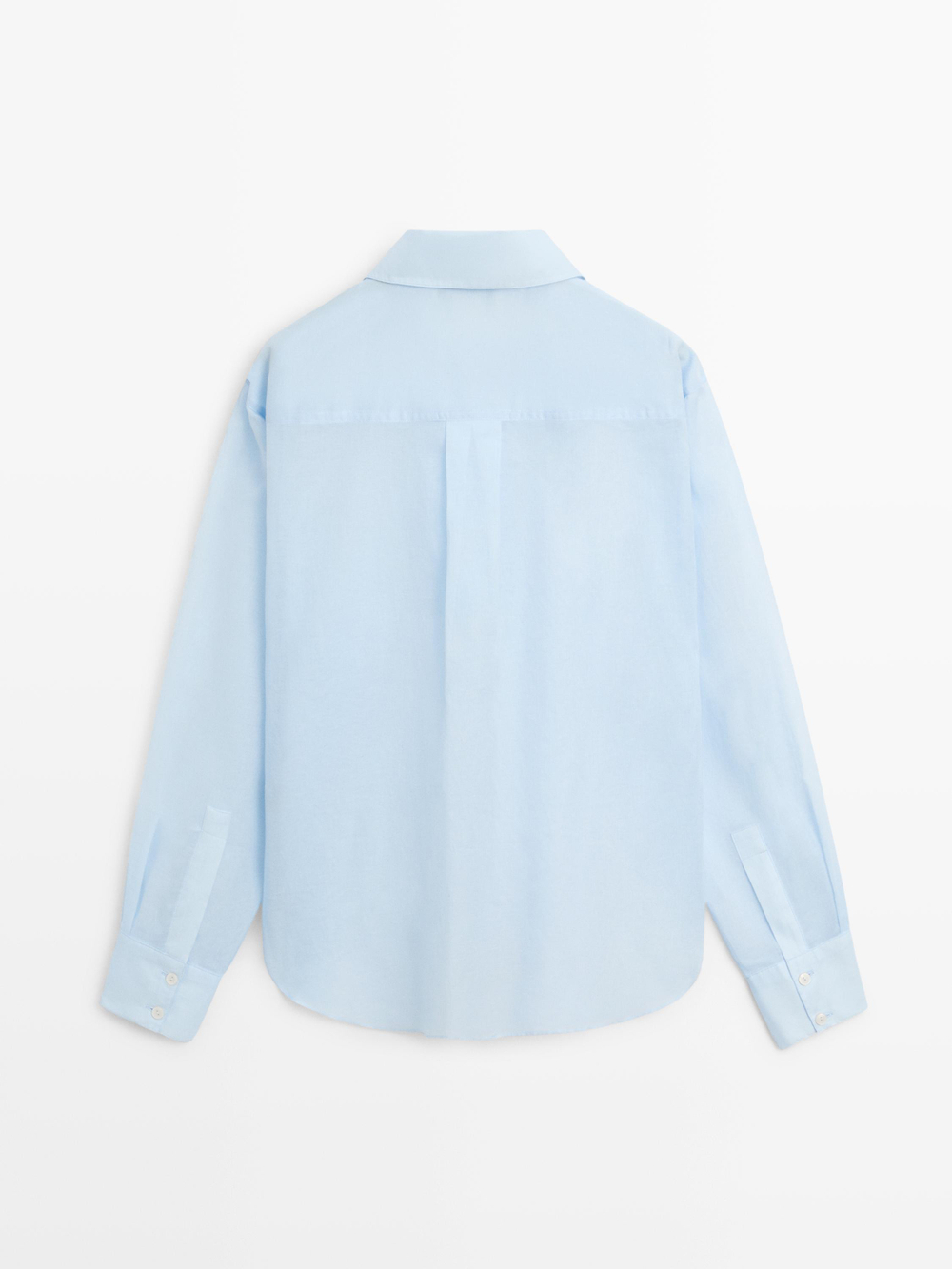 Massimo Dutti Рубашка свободного кроя из 100% хлопка с контрастным воротом, небесно-голубой