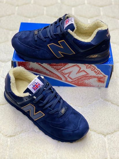 Кроссовки New Balance 574 Blue/Gold с мехом