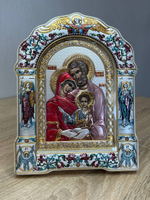 Св. Семейство, икона арочная с рамкой, белое дерево, эмаль 167х228