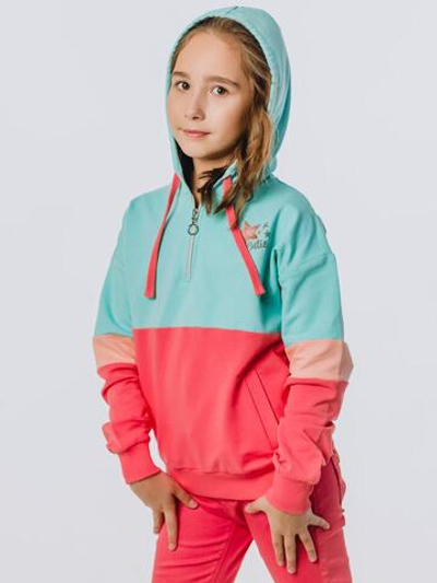 Толстовка (пуловер) для девочки 00730_BAT коралловый/мятный р.98