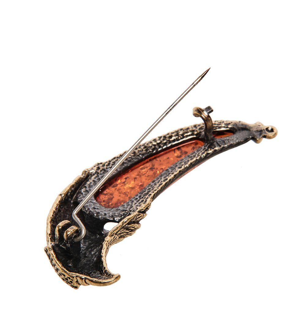 AM-2605 Брошь «Коготь Сокол» (латунь, янтарь)