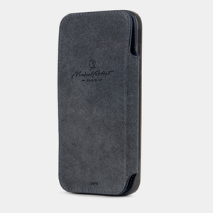 Чехол-книжка кожаная для iPhone 16 Pro Max, теленок синего цвета