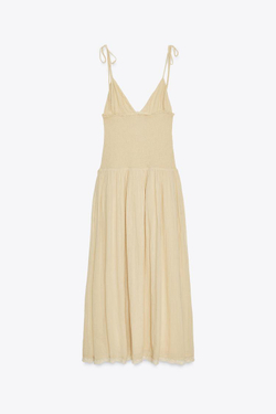 ZARA КОМБИНИРОВАННОЕ ПЛАТЬЕ МИДИ В РУБЧИК, БЕЖЕВЫЙ