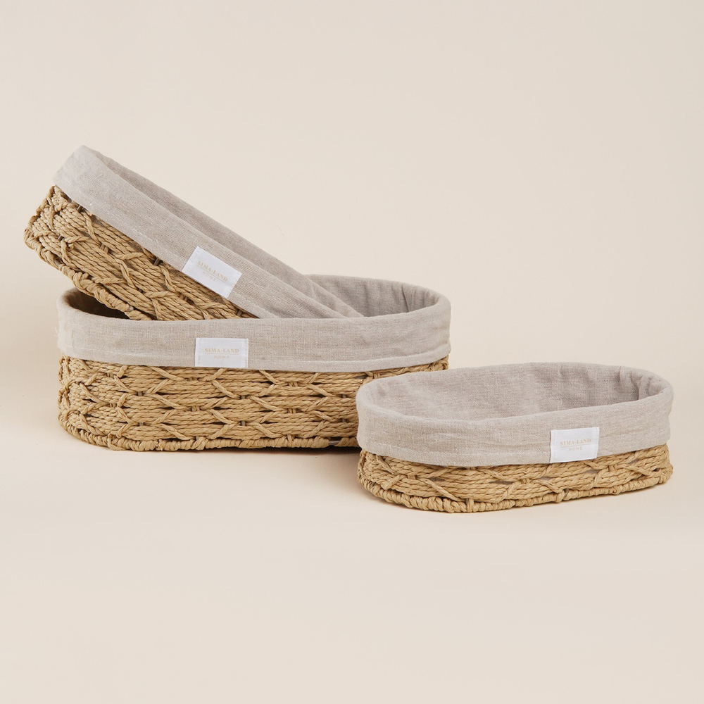 Набор корзин для хранения ручного плетения, бумага, 3 шт: от 26х16х7 до 34х24х11 см