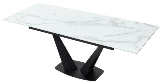 Стол Ниагара 160 БЕЛЫЙ МРАМОР, стекло / ЧЕРНЫЙ