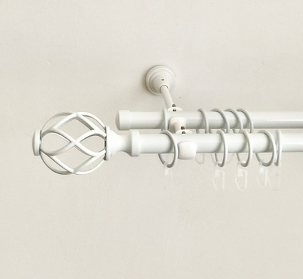 Карниз кованый для штор "Лиана" d19/19 мм двухрядный, цвет белый глянец