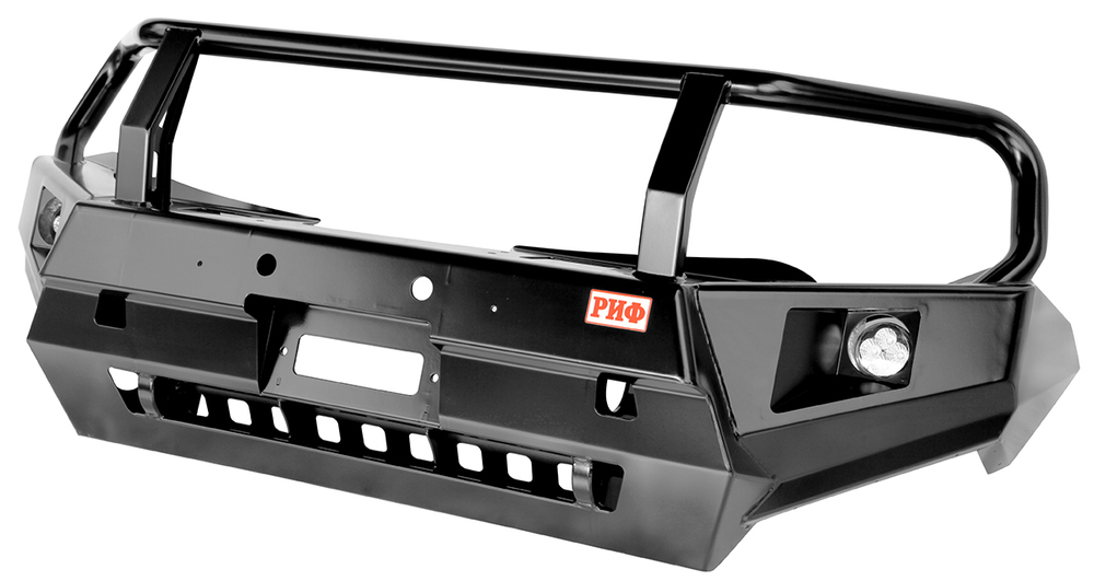 Бампер силовой передний Mitsubishi L200 2015-2019 с доп. фарами, защитной дугой и защитой бачка омывателя РИФ