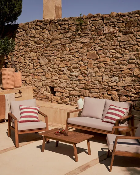 Комплект уличной мебели Frares из массива акации, диван, 2 кресла, столик