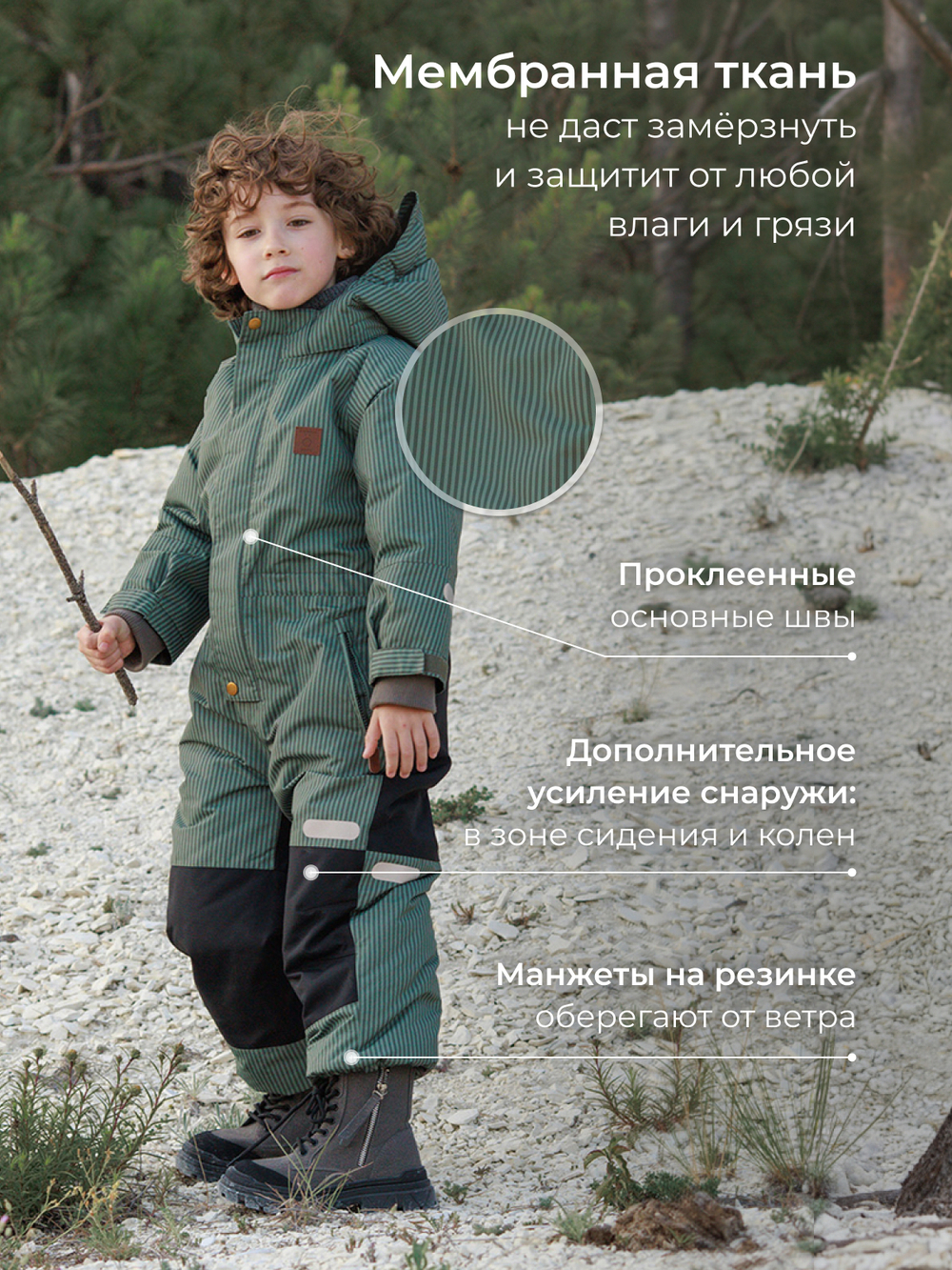 Комбинезон мембранный зимний Mjölk Green Stripes, утеплитель 250гр/м2