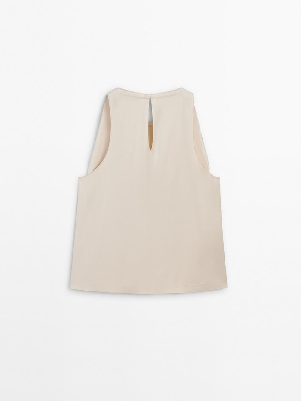 Massimo Dutti Атласный топ, натуральный, кремовый