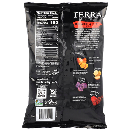 Terra, Настоящие овощные чипсы, красные, белые и голубые с морской солью, 141 г (5 унций)