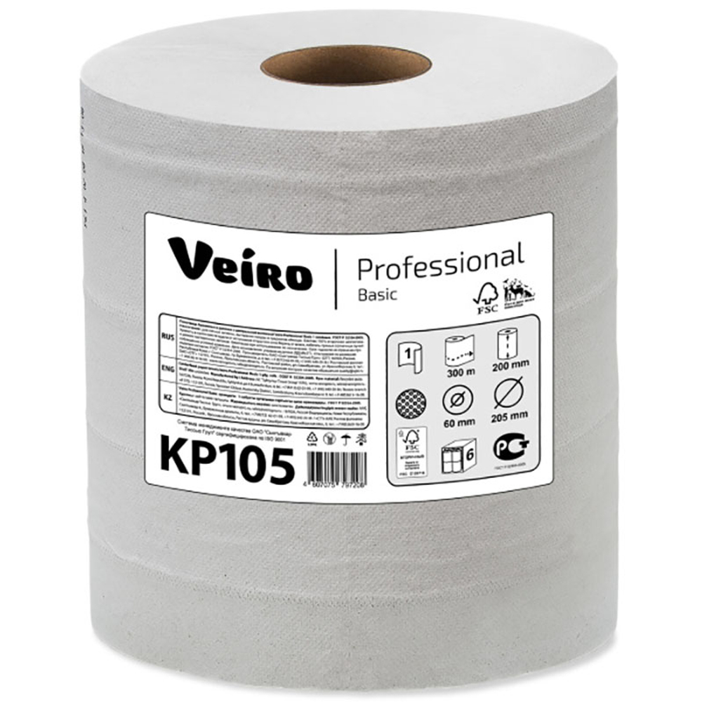 Полотенца бумажные в рулоне Veiro Professional Basic KP105 1-х слойные 300 м 1/6