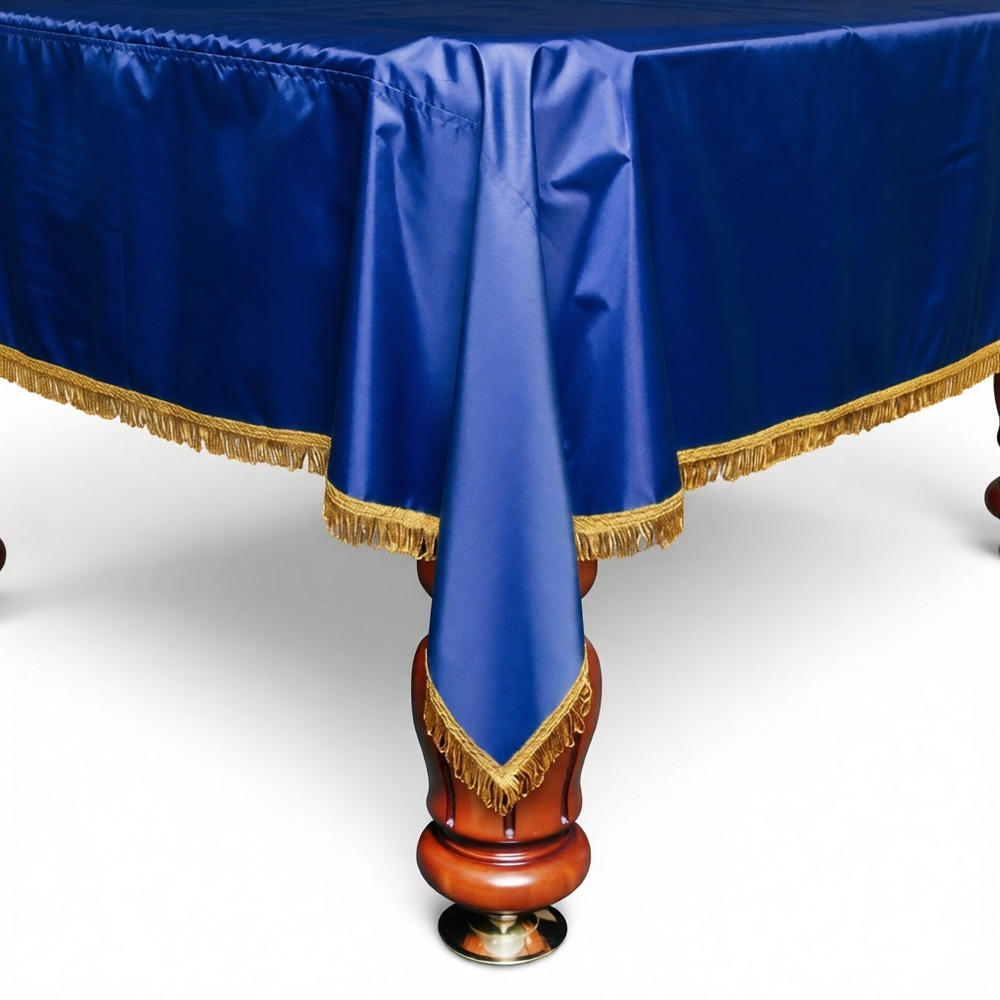 Чехол на бильярдный стол Галант 9 футов, синее влагостойкое, желтая бахрома