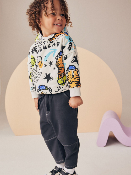 Толстовка с капюшоном и брюки в комплекте для мальчика Next B65-405, Молочный, Темнор-серый