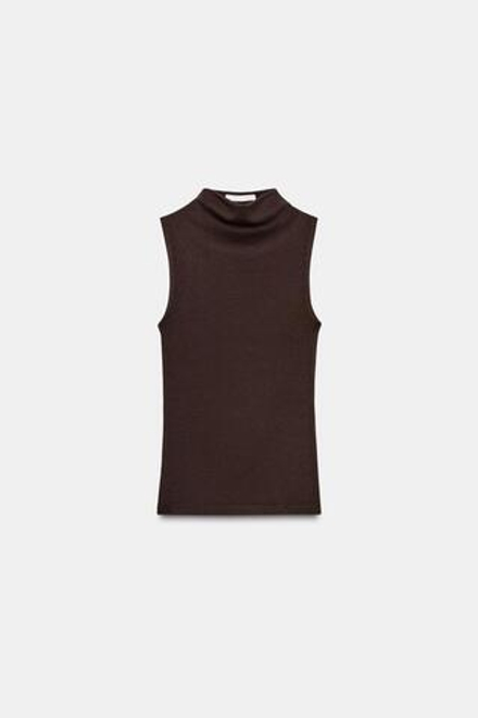 ZARA ТОП БЕЗ РУКАВОВ, КОРИЧНЕВЫЙ